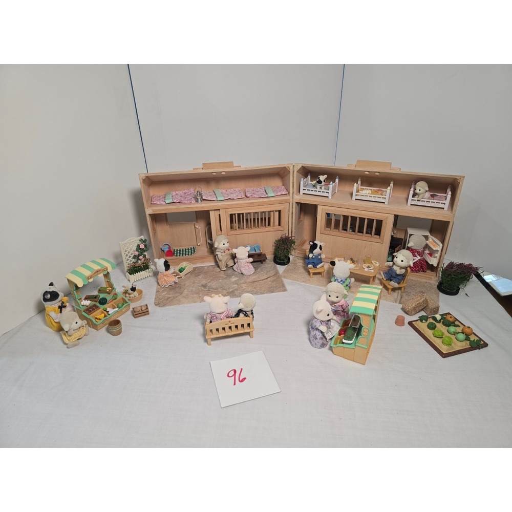 Melissa & Doug Fold and Go Wooden Stable Converted to Calico Critters Loaded